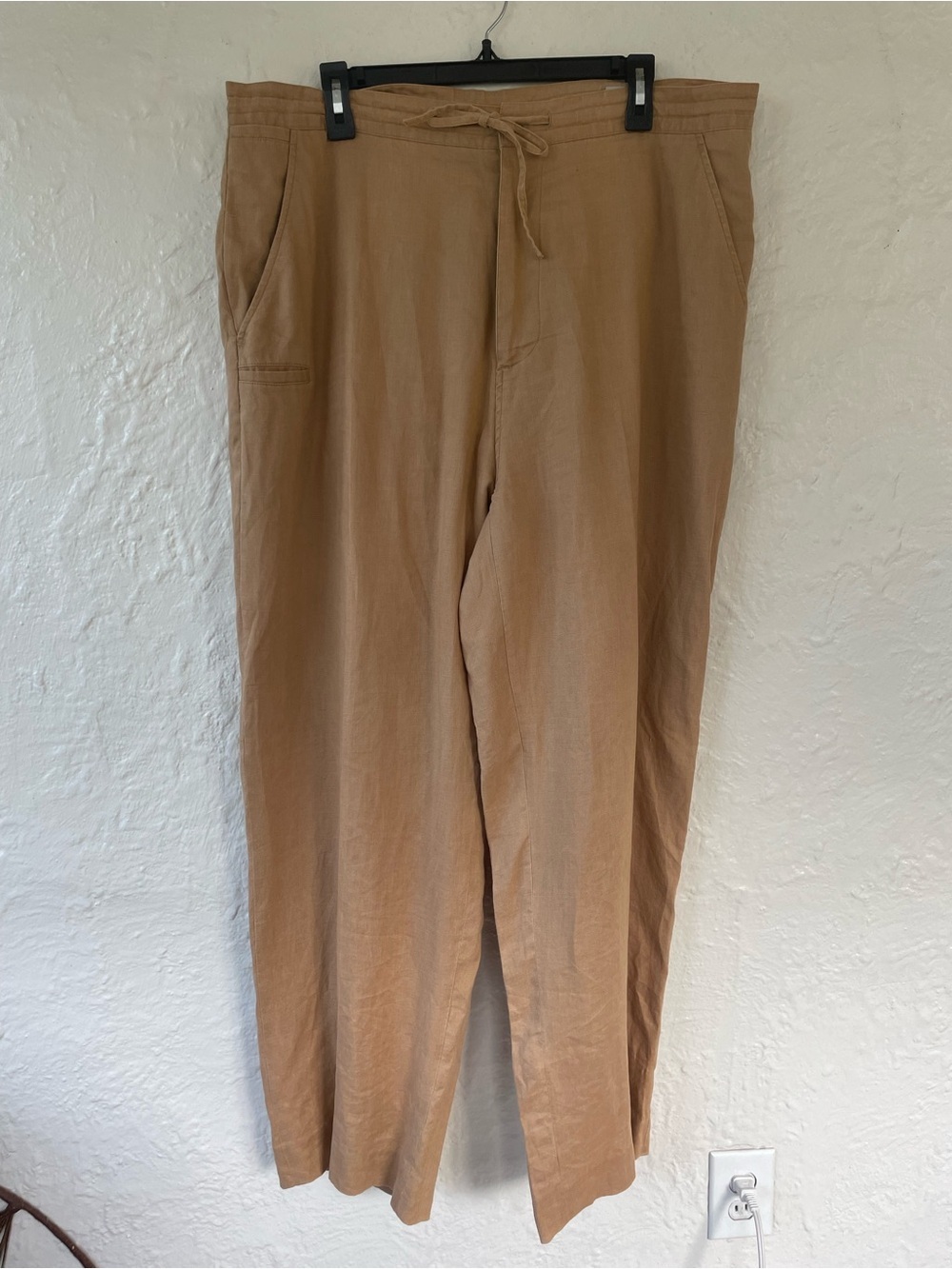 Lorenzino Women’s 100% Linen Khaki / Tan Pants Loose Fit Pockets; size XXL